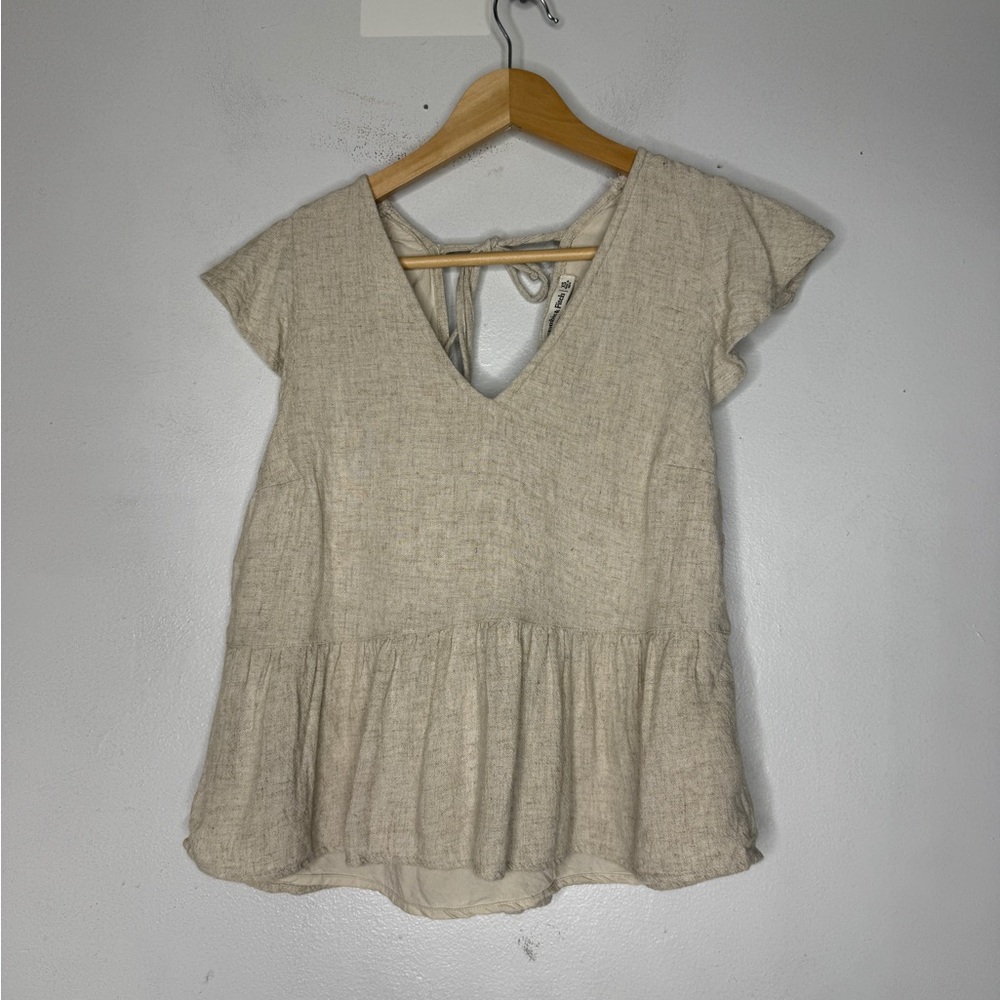 Abercrombie Fitch Linen Blend‎ V Neck Flutter Sleeve Top Tan XS